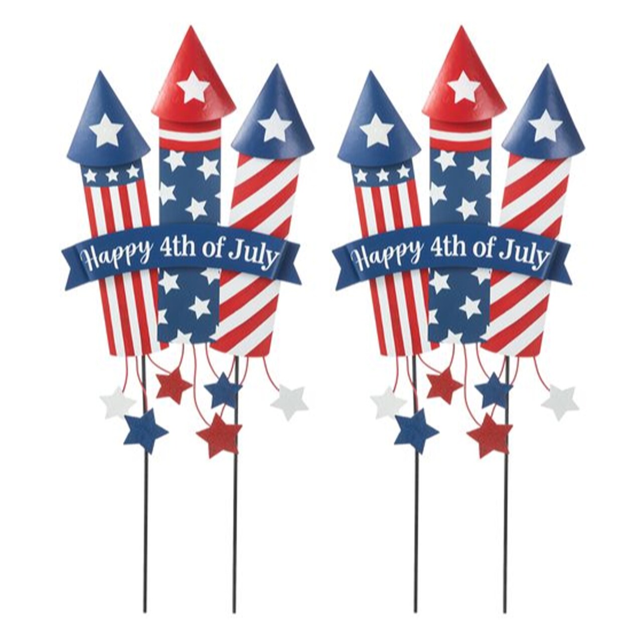 Set of 2 30"H Patriotic/ Americana Firecracker Yard Stake or Wall Décor (KD, Two Function)